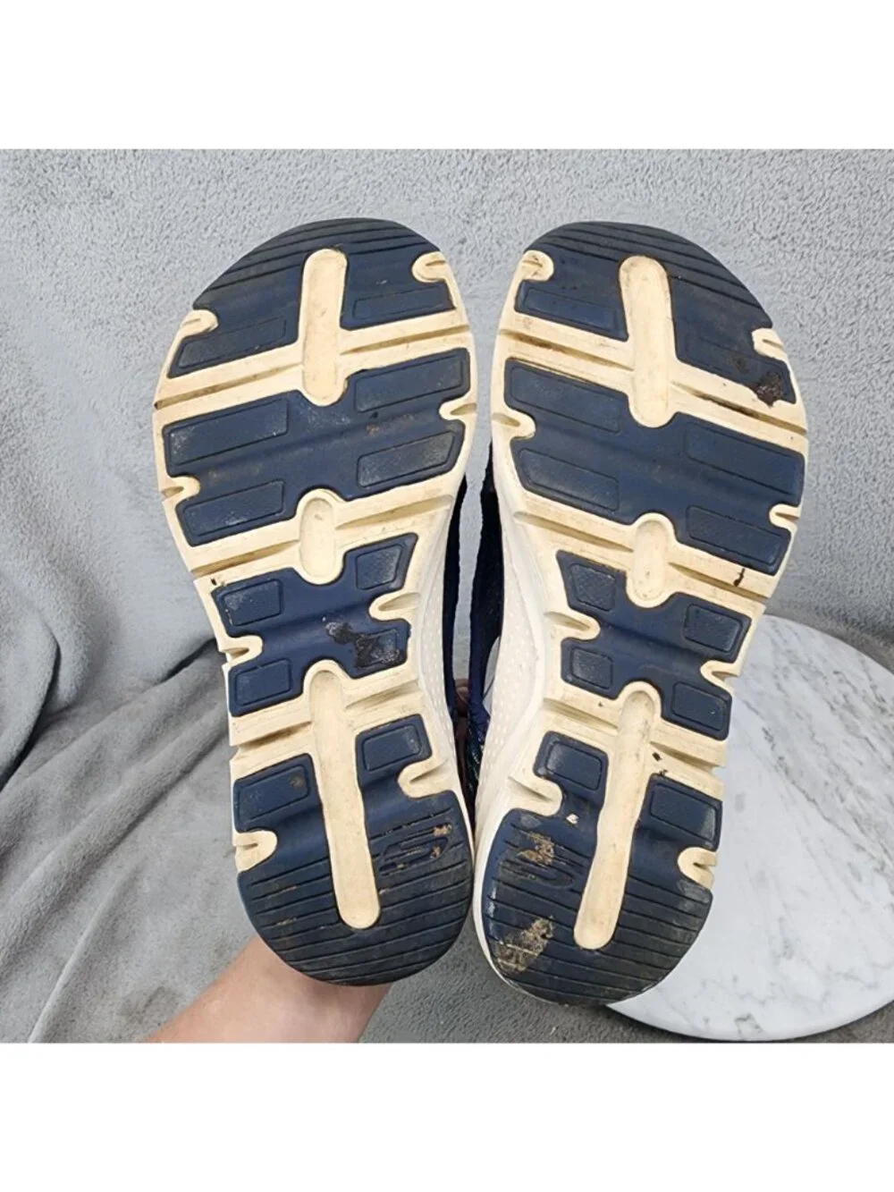 Skechers Womens Size 9 Catchy Wave Arch Fit Navy Rainbow Knit Sandals *Read*